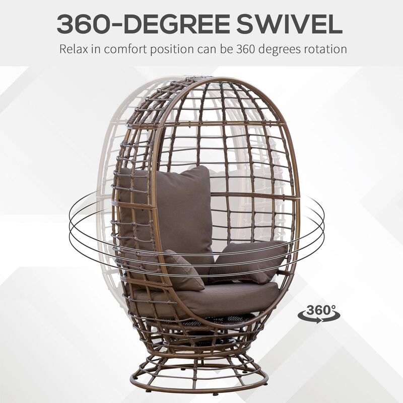 Boho Patio Seating: 360° Rotating Wicker Egg Chair with Cushion