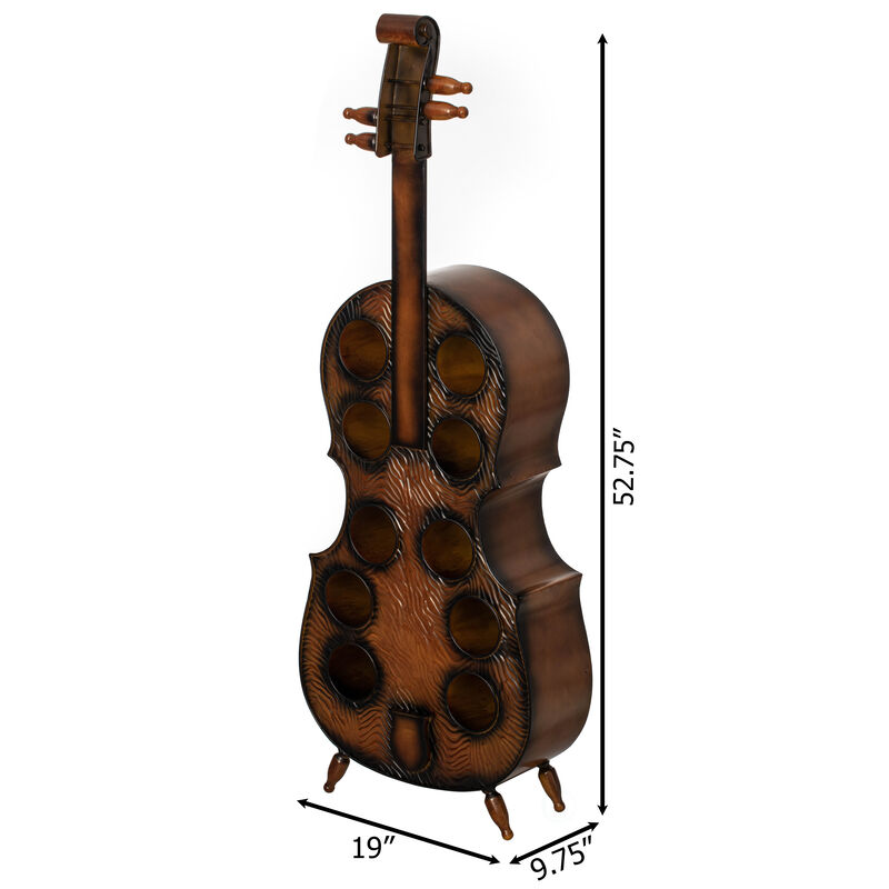 Vintiquewise Cello-Shaped Wine Holder 10-Bottle Freestanding Metal Rack Vintage Decorative Storage Organizer Musical Ornament Display Stand for Dining Room Kitchen Home Bar KTV and Entertainment Areas