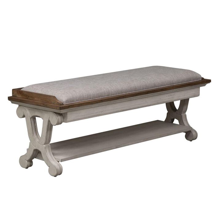 Liberty Furniture Farmhouse Reimagined Bed Bench in Antique White w/ Chestnut Top