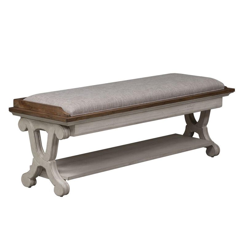 Liberty Furniture Farmhouse Reimagined Bed Bench in Antique White w/ Chestnut Top image number 0