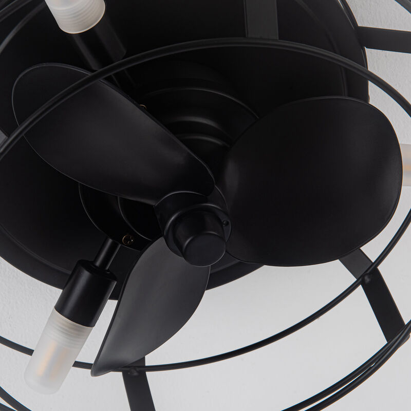 12.2 in. Matte Black Caged Propeller Ceiling Fan with Light and Remote