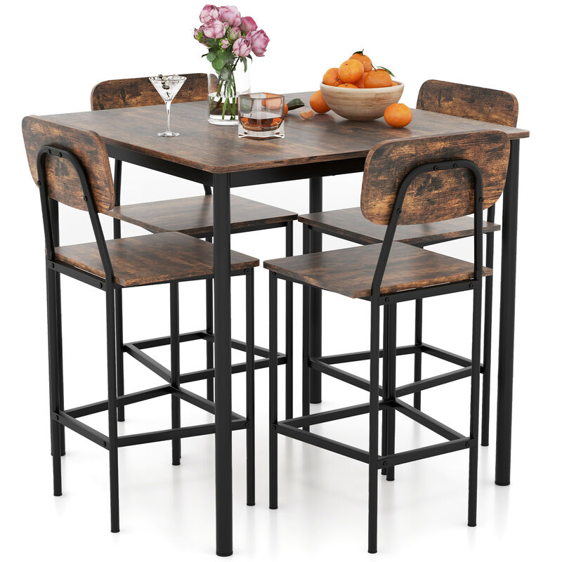 5 Pieces Industrial Dining Table Set with Counter Height Table and 4 Bar Stools