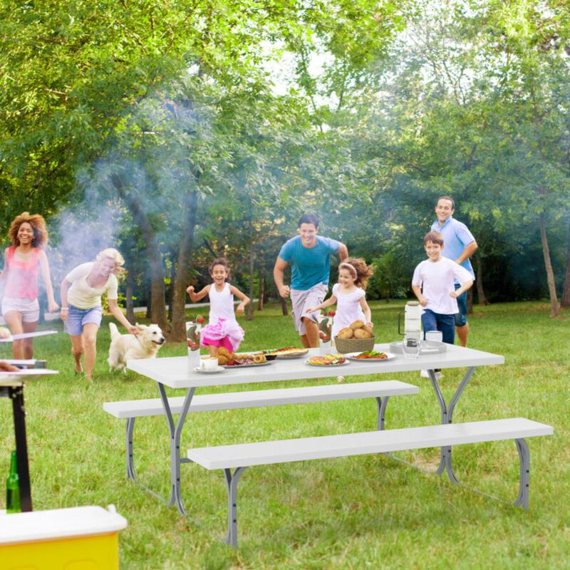 Hivvago Picnic Table Bench Set with HDPE Tabletop for 8 Person