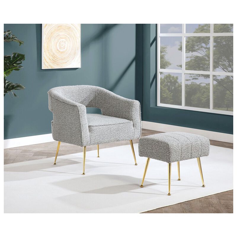 Best Quality Furniture 2 Pc Rich Gray Accent Chair And Ottoman With Gold Legs