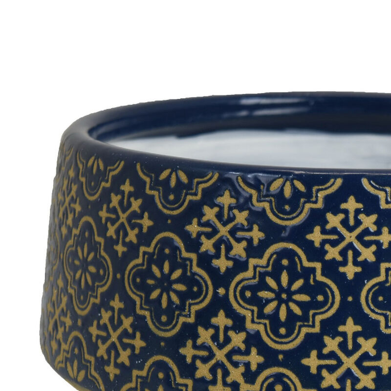 Hea Decorative Planter, Blue Gold Moroccan Pattern Footed Bowl, 10 Inch image number 4