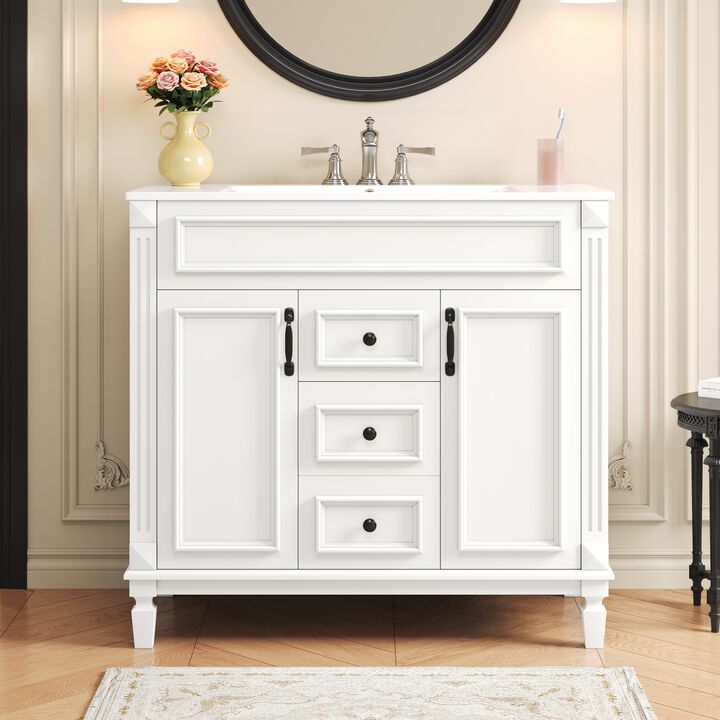 36 in. W Modern Bathroom Vanity with Sink and Top, 2 Soft-Close Doors and Storage Cabinet