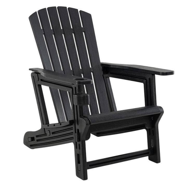 Outdoor HDPE Adirondack Chair Cup Holder Wooden Texture Design for Patio Seating