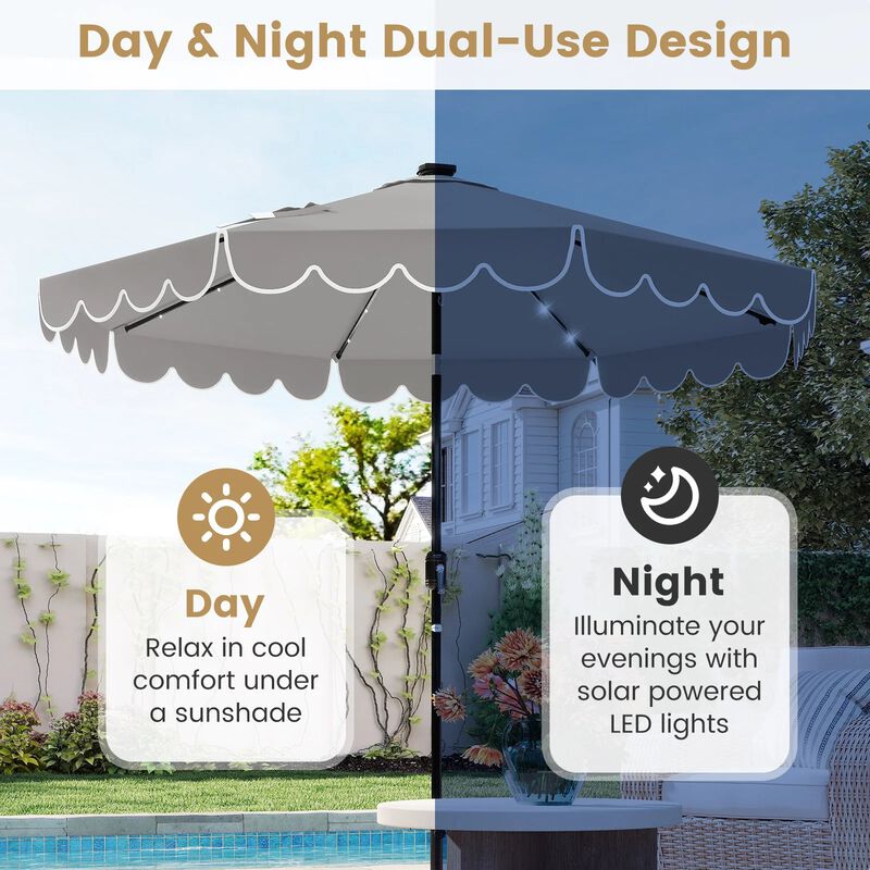 9.3 FT Solar Patio Umbrella with 24 LED Lights Vented Top and Ruffles image number 4
