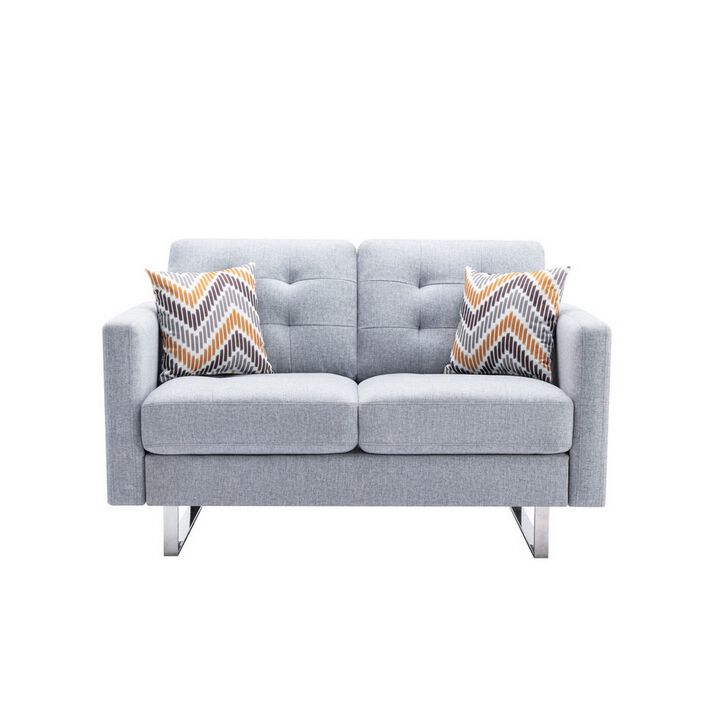 Caden 54 Inch Modern Loveseat with Side Pocket and 2 Pillows, Light Gray-Benzara