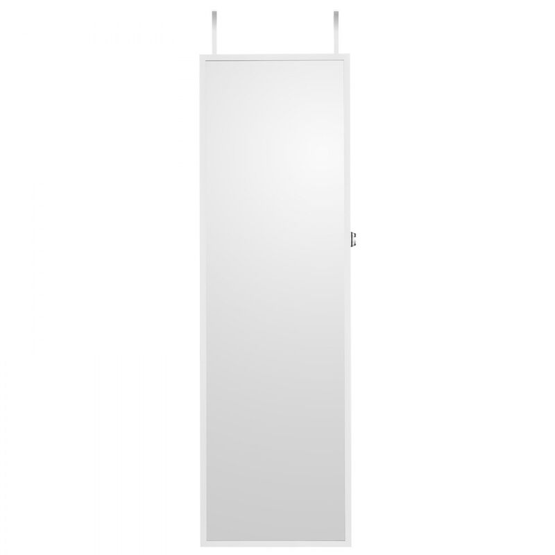 Lockable Mirror Jewelry Cabinet, Wall or Door Mounted Storage Armoire with Hooks & Shelves