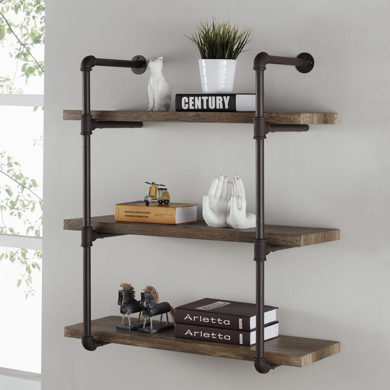 Three Tier Industrial Pipe Wall Shelf