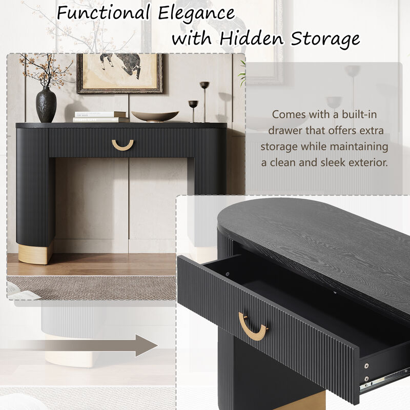 Merax Modern Vertical Ribbed Console Table Compact Storage Functional Drawer