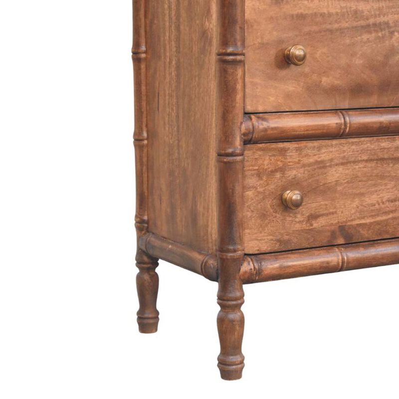 Artisan Furniture Solid Wood Bamboo Carved 3-Drawer Chest ,Brown,3-Drawer image number 7