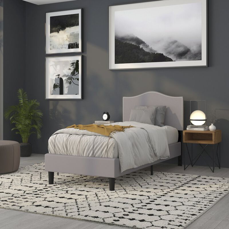 Flash Furniture Upholstered Twin Size Headboard with Accent Nail Trim in Light Gray Fabric image number 6