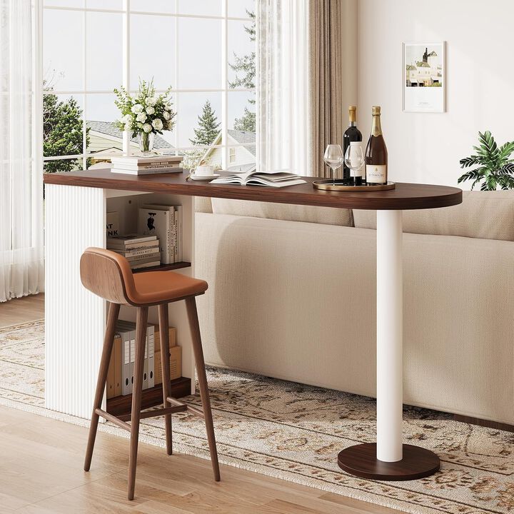 Bar Height Table, 55" Modern Kitchen Bar Table with Open Storage Shelf, Counter Bar Height Table, High Top Table for Dining Room, Living Room
