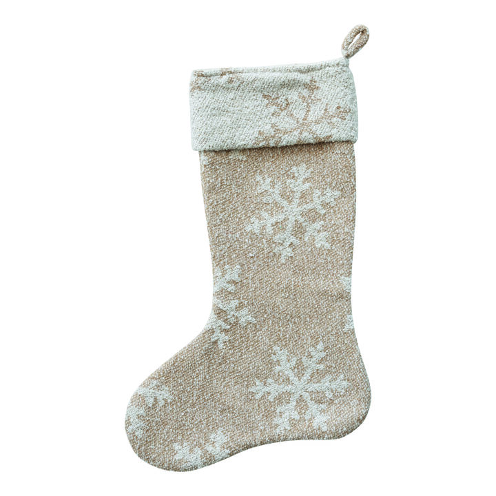 Woven Fabric Jacquard Stocking with Snowflake Pattern, Beige and Natural