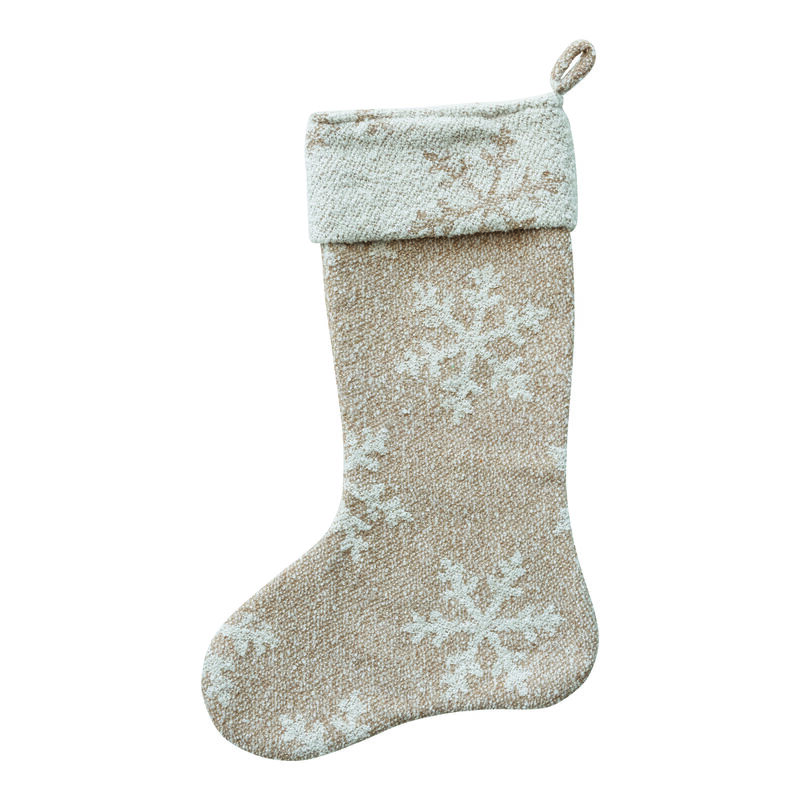 Woven Fabric Jacquard Stocking with Snowflake Pattern, Beige and Natural image number 0