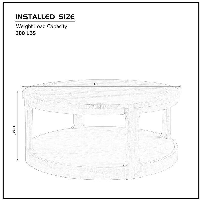 Large Curved 2-Tier Traditional Round Wooden Center Coffee Table Set,Mid-Century Rustic Style Round Table with Wheels (1 Coffee Table + 1 Side Table) image number 4