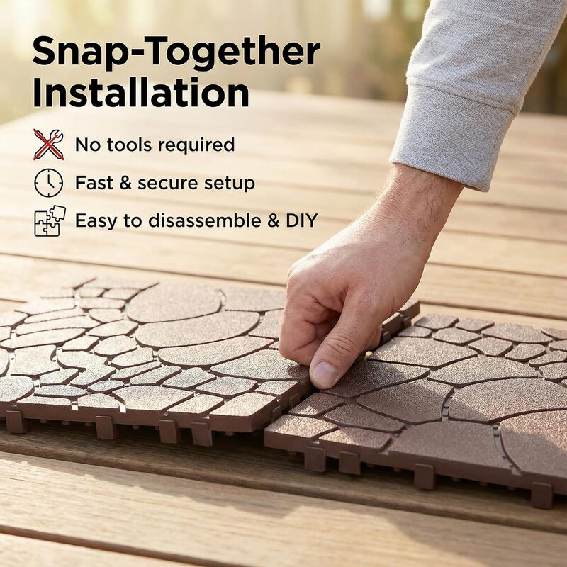Interlocking Deck Tiles Outdoor Waterproof 44 Pack, Plastic Snap Together Patio Flooring Tiles for Balcony, Porch, Backyard, Easy Install image number 5