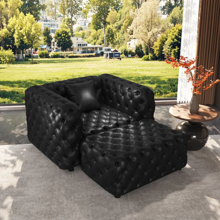 Whisen 48.4" Living Rooms Set, Modern Modular Sofa with 1 Ottoman, Faux Leather Upholstered