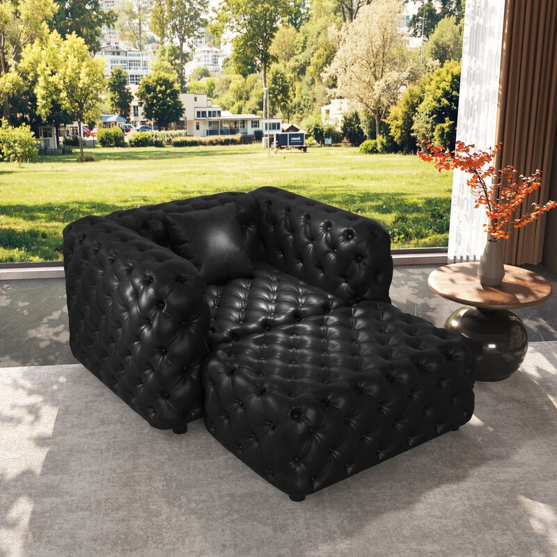 Whisen 48.4" Living Rooms Set, Modern Modular Sofa with 1 Ottoman, Faux Leather Upholstered image number 1