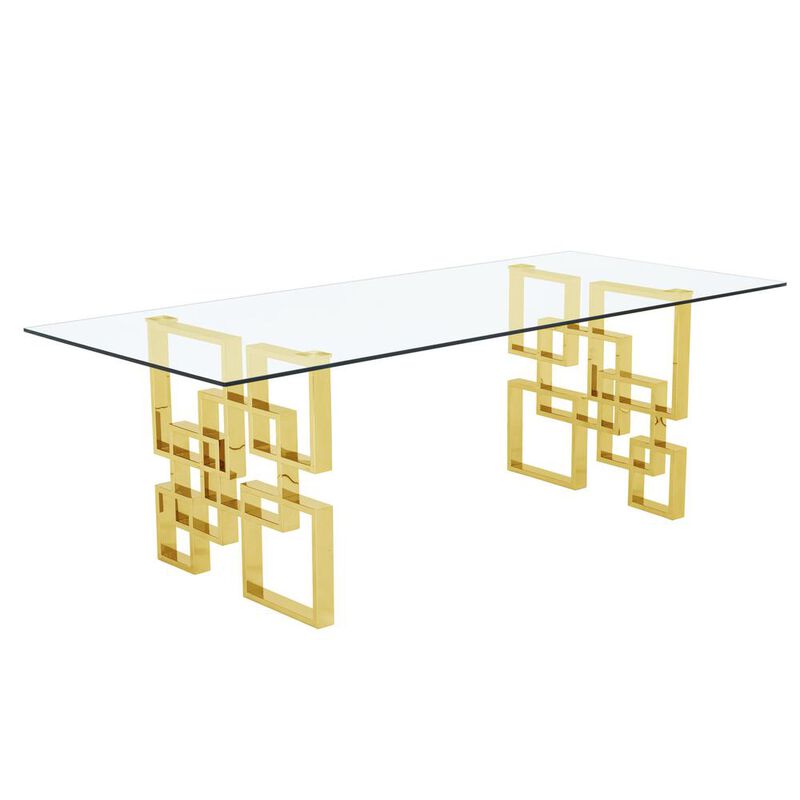 Best Quality Furniture 94 large clear glass dining table w/ gold color stainless steel base