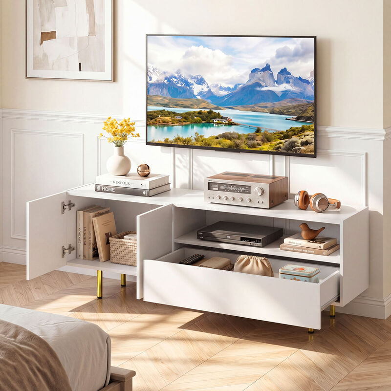 Modern Entertainment Center TV Stand with Storage Cabinet and Metal Legs image number 5