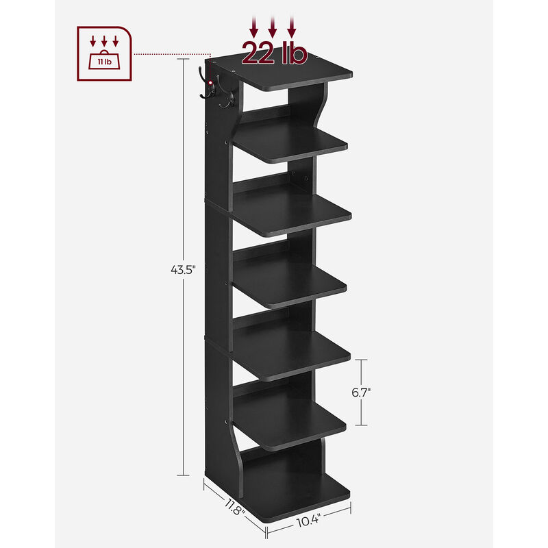 Narrow 6-Tier Shoe Organizer &ndash; Vertical Shelf Rack for Shoes in Small Hallways, Mudrooms or Bedrooms