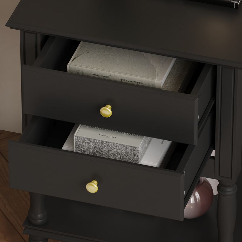 FUFU&GAGA 2-Drawer Nightstand with Metal Handles and Black Finish (19.7" W x 16.9" D x 25.2" H), Black