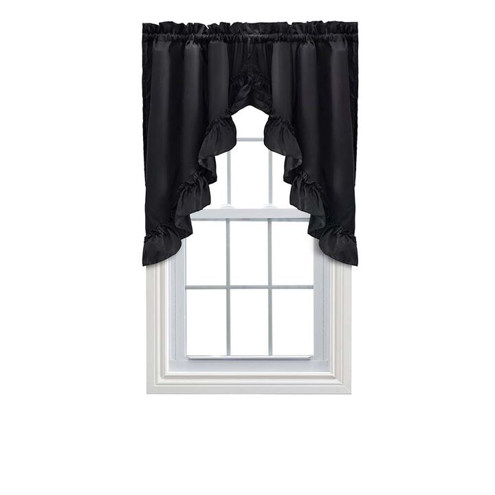 Ellis Stacey Solid Color Window 1.5" Rod Pocket High Quality Fabric Ruffled Swag 60"x38" Black