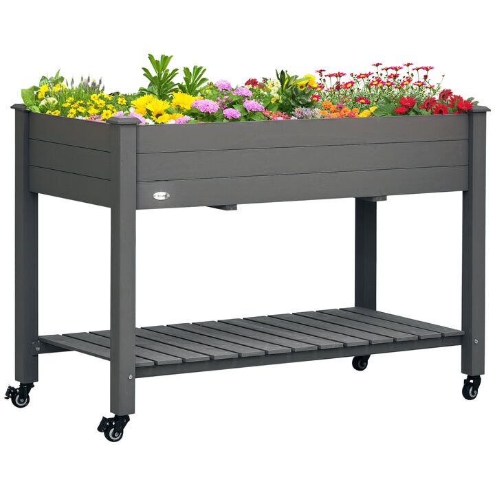 Hivvago 47" Wooden Raised Garden Bed with Shelf and Lockable Wheels