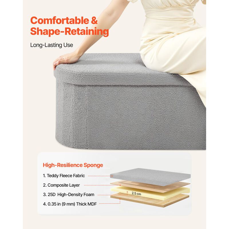 Teddy Fleece Storage Ottoman Bench with Folding Design for Bedroom Entryway image number 4