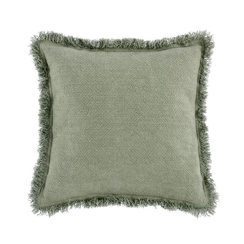 Throw Pillow, Flanged Edges, 22 Inch Cedar Green Cotton Linen Blend - Benzara