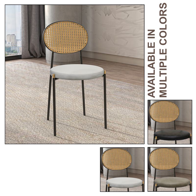 LeisureMod Euston Modern Dining Chair with Wicker Back and Velvet/Leather Seat, Indoor Kitchen, Dining Room, Home, Contemporary Side Chair Seating, Set of 4