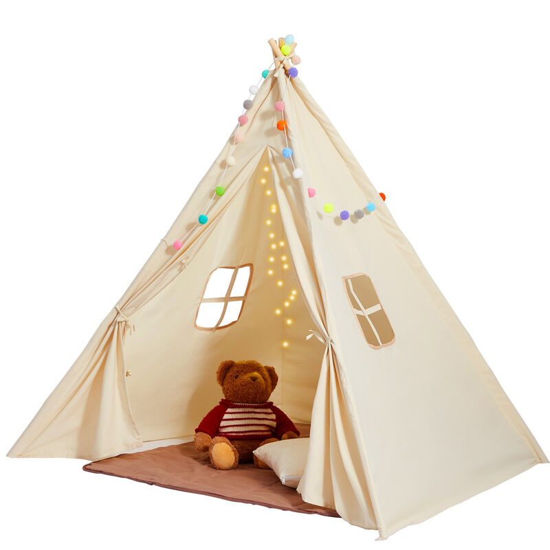 Kids Play Tent with Plush Balls and Mat, Teepee Style for Indoor or Outdoor Play
