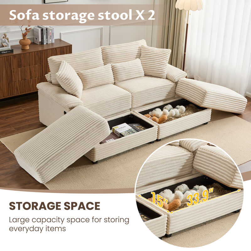 Merax Double Chaise Lounge Set with Reversible Storage Ottoman
