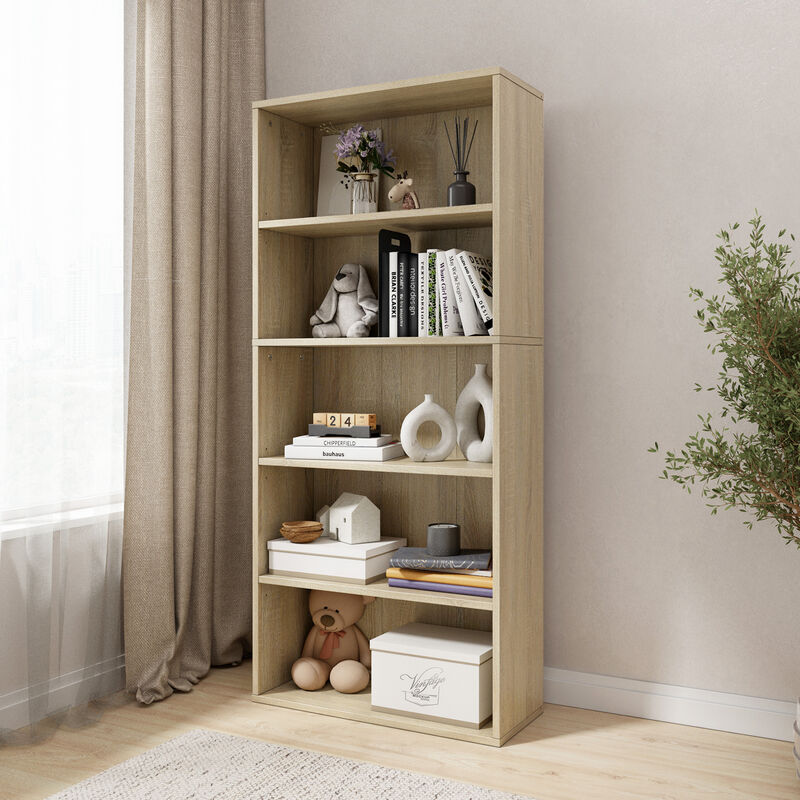 52.83 in. Tall Wood 5-Shelf Etagere Bookcase with Adjustable Shelves image number 7