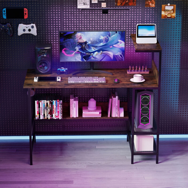 Computer Desk with Built In Power Outlets and Shelves for Home Office image number 5