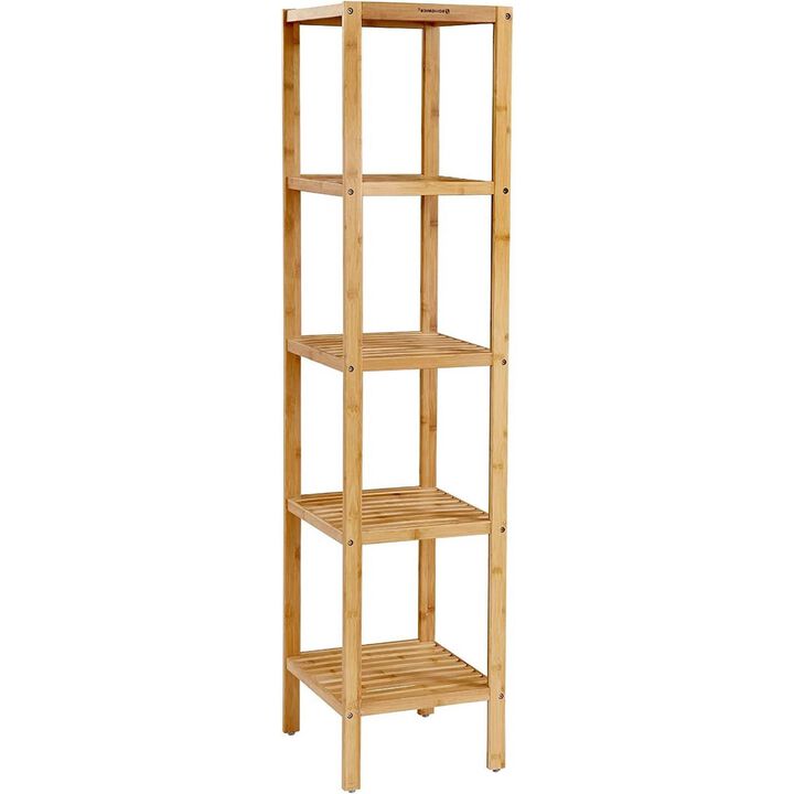 Slim 4-Shelf Wicker Wooden Shelving Unit Storage Rack Bookcase