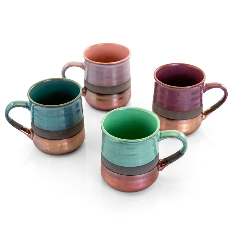Gibson Home Copper Tonal 4 Piece 18 Ounce Round Stoneware Mug Set in Assorted Colors