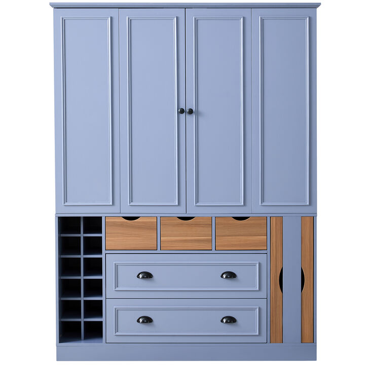 Merax Extra-Large Storage Cabinet with Built-in Power Station, Wine Racks, Foldable Doors