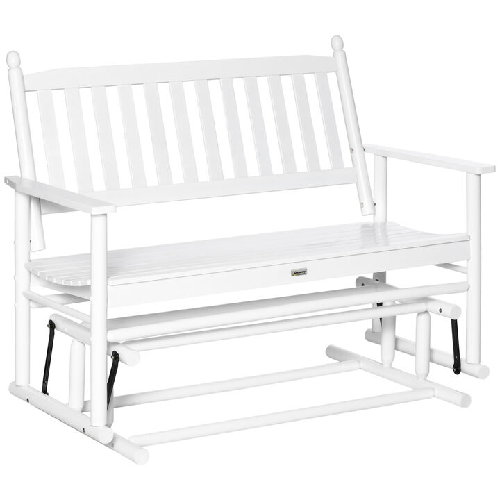 Outsunny Wooden Patio Glider Bench, Wood Log Outdoor Loveseat with High Back and Armrests, Heavy Duty 550lbs Capacity, 2-Seat, White