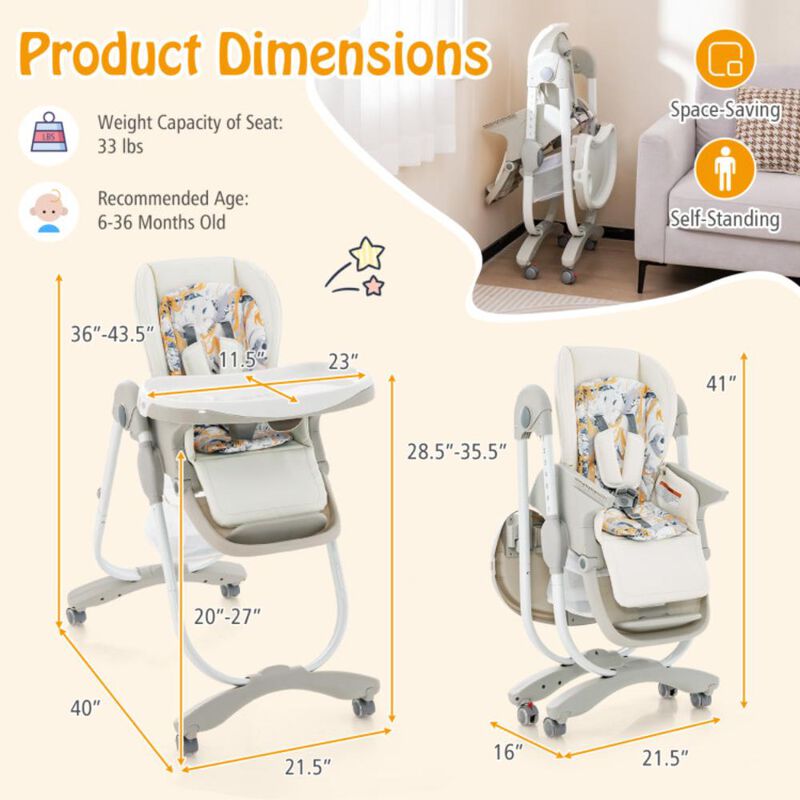 Hivvago Multifunctional Folding Baby High Chair with Rolling Wheels and Adjustable Height