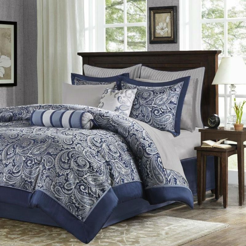 Hivvago California King 12-piece Reversible Microfiber Comforter Set Navy Blue White