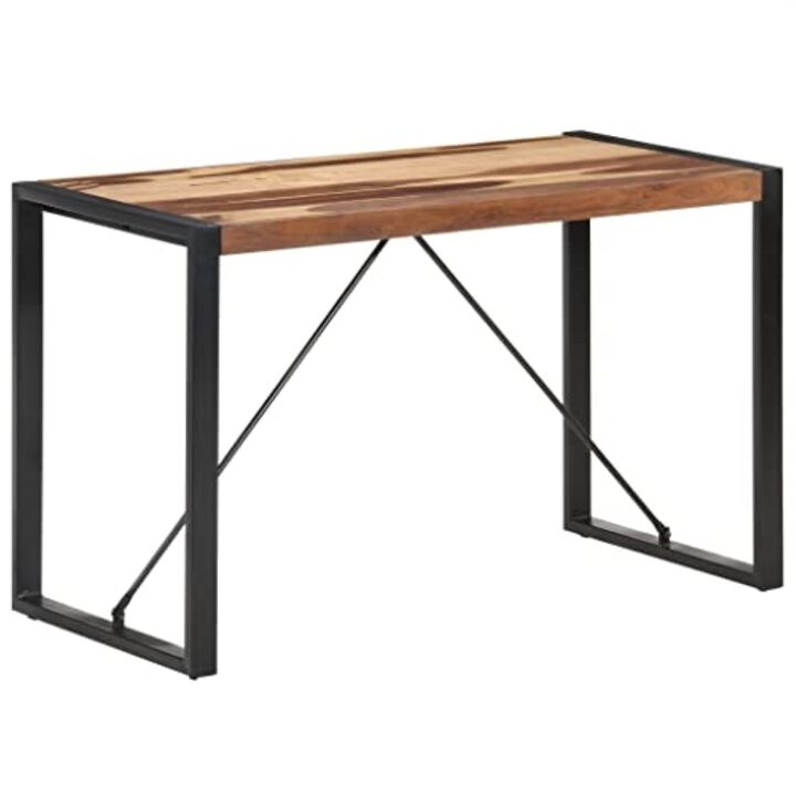 vidaXL Dining Table - Industrial Style, Solid Acacia and Rubberwood Construction, Powder-Coated Steel Legs, Sheesham Finish, Brown and Black, Rectangular, 47.2"x23.6"x29.5"