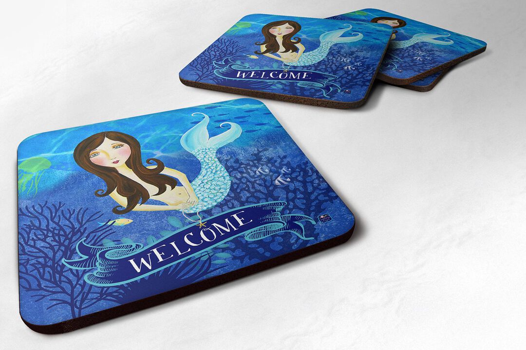 Caroline's Treasures VHA3010FC Welcome Mermaid Foam Coasters (Set of 4), 3.5, Multicolor