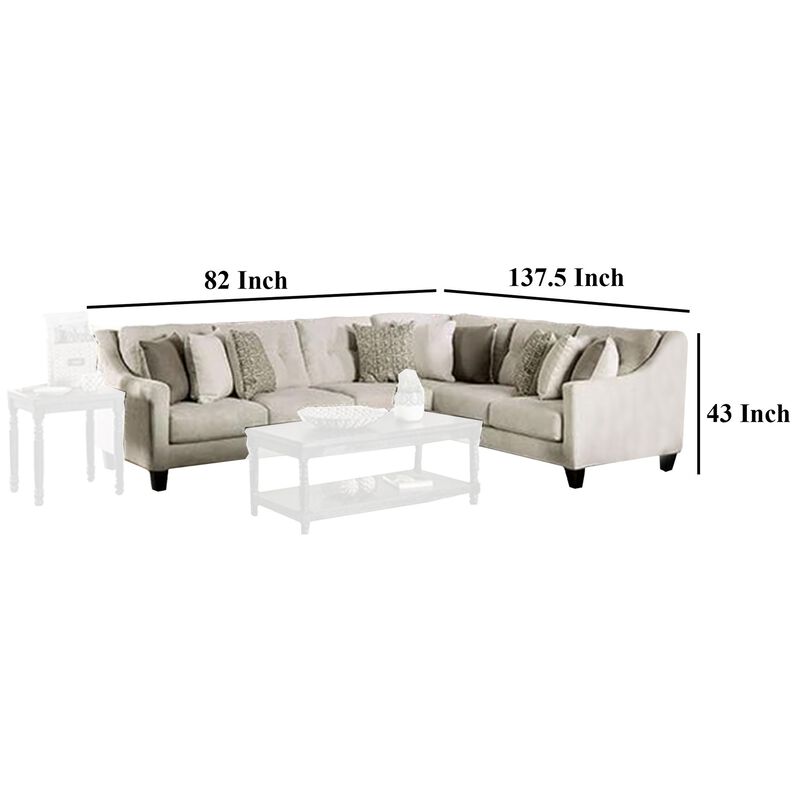 Hyna Sectional Sofa, Ivory Chenille, 9 Accent Throw Pillows, 137 Inch - Benzara image number 4