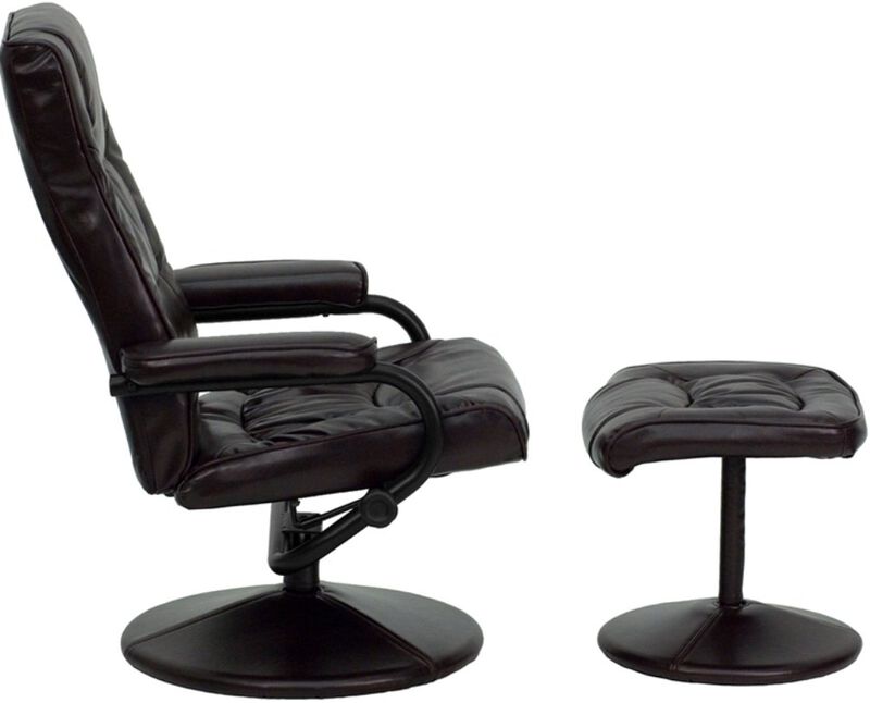 Flash Furniture Rachel Contemporary Multi-Position Recliner and Ottoman with Wrapped Base in Brown LeatherSoft image number 1