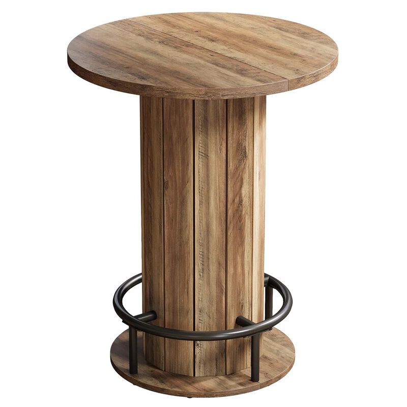 Wooden Bar Table with Brown Wood Grain Top and Rounded Base image number 0