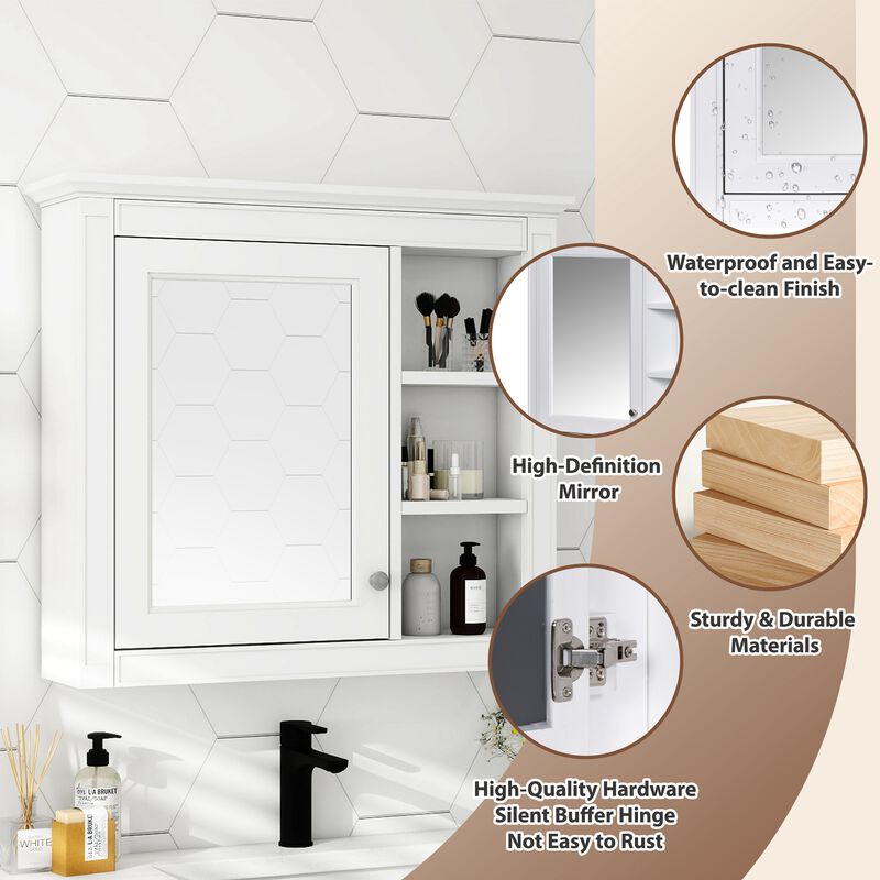 Merax Mirror Cabinet with Adjustable Shelves & Concealed Storage, Wall-Mounted image number 3